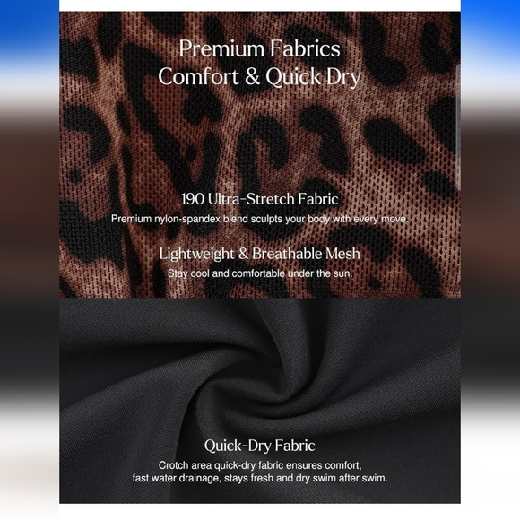 Popilush Leopard Print V Neck Halter Tummy Control One Piece Swimsuit Size L - Picture 5 of 12